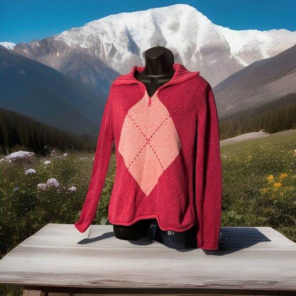 Tommy Hilfiger Womens Sweater Pullover 3/4 Zipper Argyle Vintage Look Mock Turtl - Picture 1 of 5
